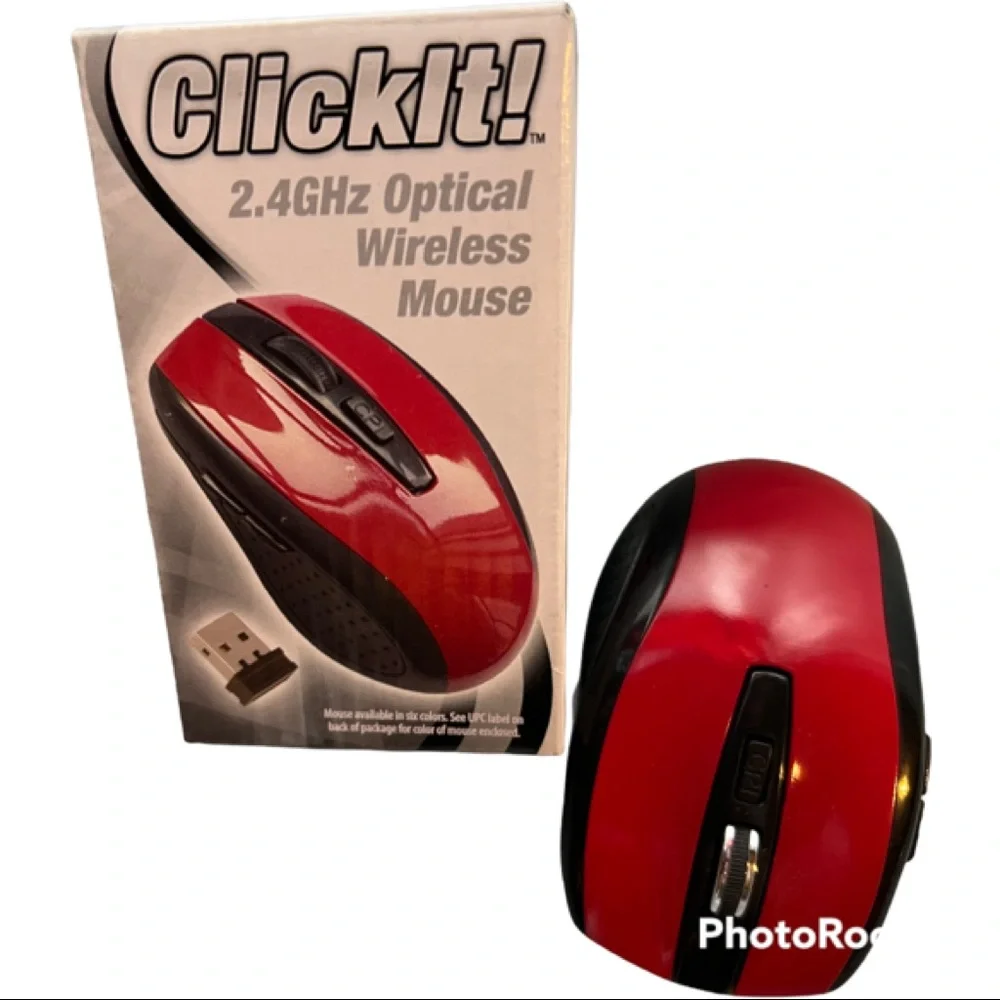 ClickIt Classic Wireless Mouse, nano receiver, 2 AAA batteries, user guide, NWT